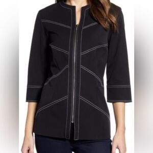 Ming Wang NWT Black Zip-Up Jacket with White Stitching Size L